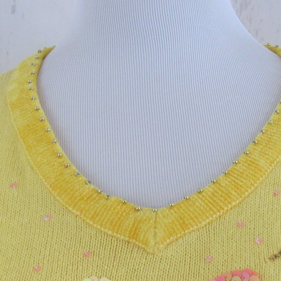 The Quacker Factory V Neck Sequined Butterfly Pullover Sweater - Picture 5 of 8